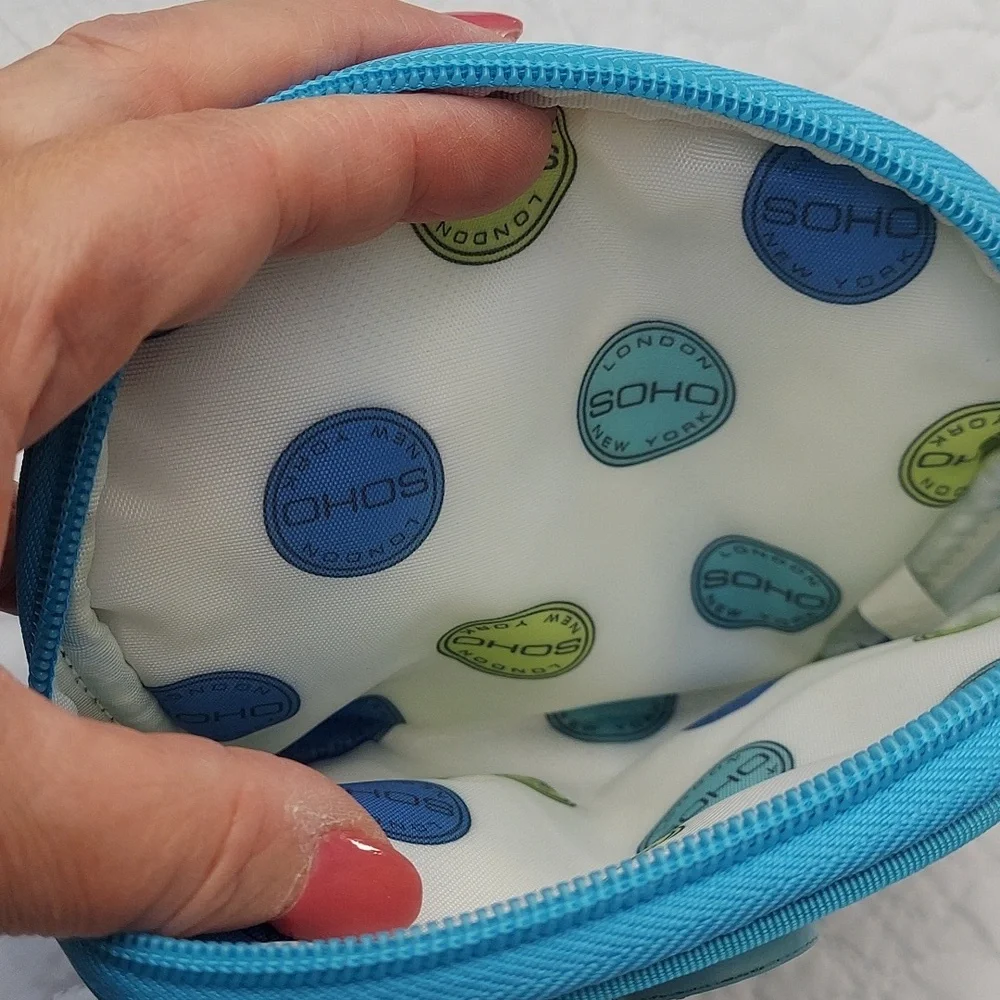 Soho London-New York Blue, Green & White Plaid Zip Closure Cosmetic Bag Like New